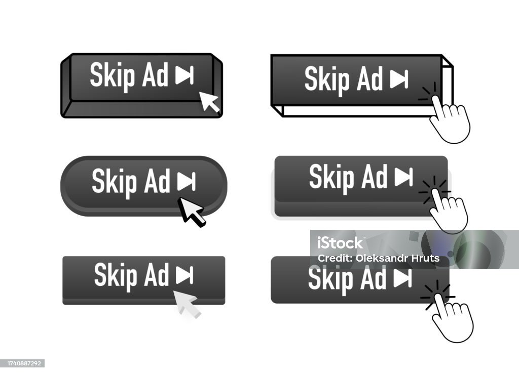 Skip Ad With Pointer Clicking Skip Ad Web Buttons Set User Interface ...