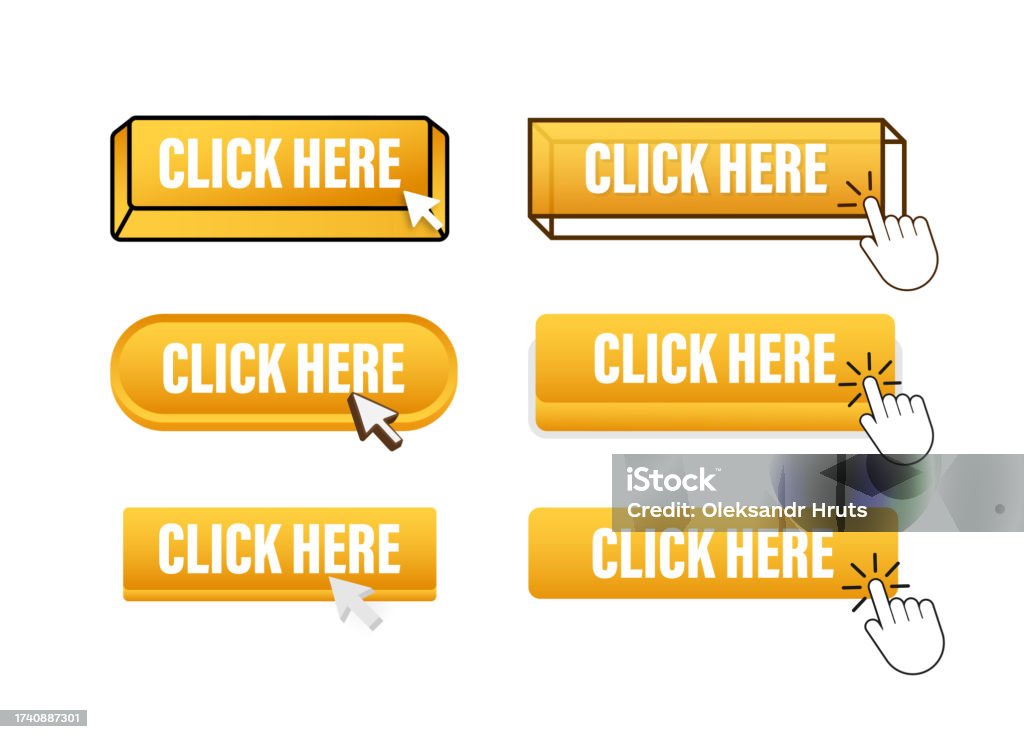 Click Here Button With Pointer Clicking Click Here Web Buttons Set User ...