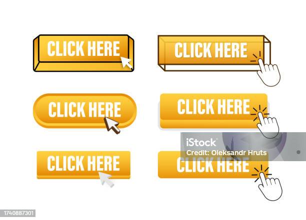 Stock Switch Click Click Here Button With Pointer Clicking Click Here Web Buttons Set User ...