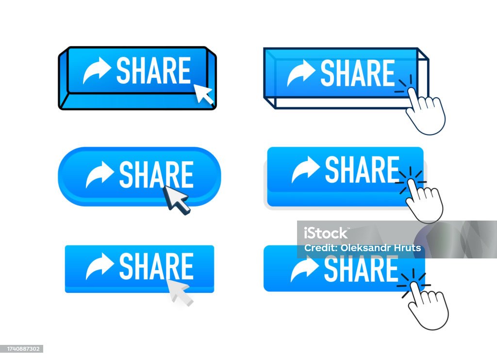 Share With Pointer Clicking Share Web Buttons Set User Interface ...