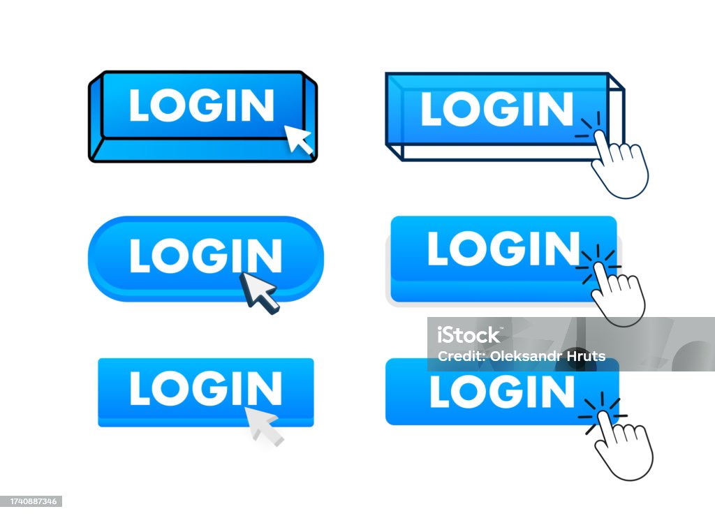 Login Button With Pointer Clicking Login Web Buttons Set User Interface ...