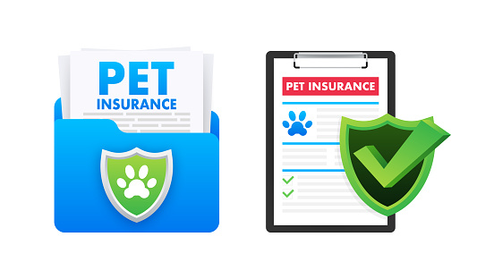 Pet insurance icon with a shield with a dog paw. Pets and Animal insurance policy. Medical care and veterinary clinic. Vector illustration