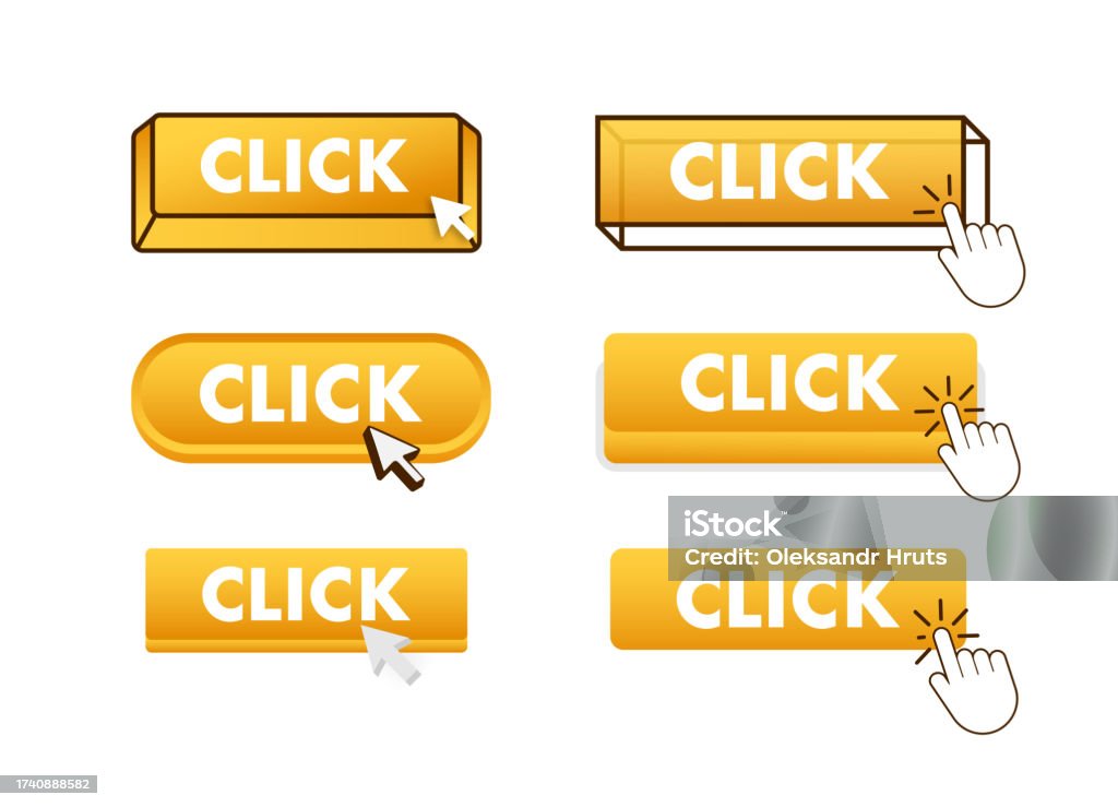 For A Click Click Button With Pointer Clicking Click Web Buttons Set User Interface ...