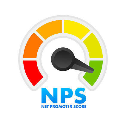 NPS Level Meter, measuring scale. Net promoter score Level speedometer indicator. Vector illustration