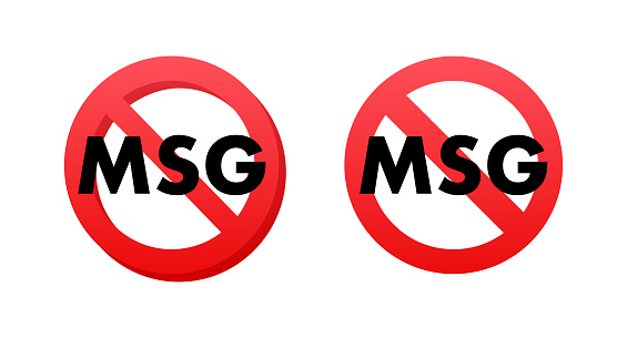 No msg sign. Msg free. Glutamate no added food package icon. Monosodium glutamate. Vector illustration