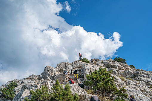 Alimpınarı, Antalya, Türkiye-October 15, 2023: people are climbing the Kızlar Mount 1578 m. and enjoying the nature, Antalya