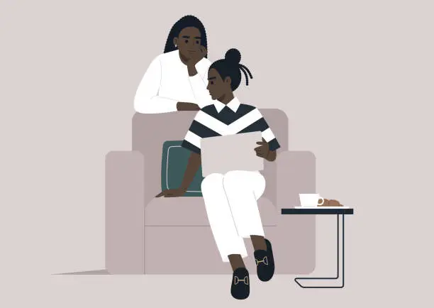 Vector illustration of One character seeking advice from another and sharing their laptop screen to display the file of concern