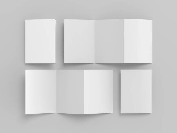istock Vertical A5 pages accordion or zigzag trifold brochure mockup on white background. Three panels, six pages leaflet 1740901523