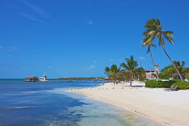 A beautiful scene of a beach resort on the ocean stock photo
