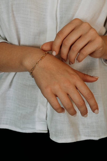 istock Diamond bracelet on young women 1740929772