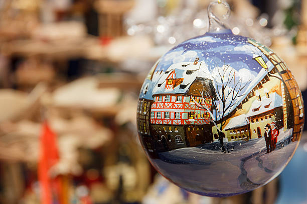 Christmas bauble depicting snowy German street stock photo