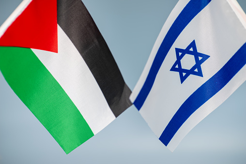 Sudan and Israel flags together textile cloth, fabric texture