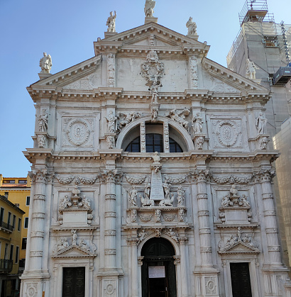 Facade of San Moise Church in Venice at Italy.