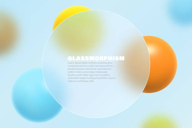 istock Round banner with glass overlay effect with 3D balls in glass morphism style. 1741013476