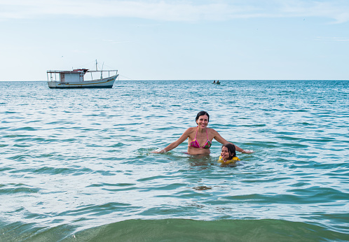 Tourists enjoying Zaragoza beach on the island of Margarita