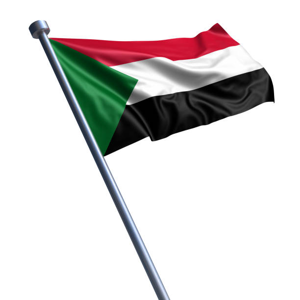Flag of Sudan on modern metal flagpole.