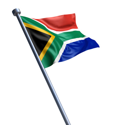 Flag of the Republic of South Africa on modern metal flagpole.