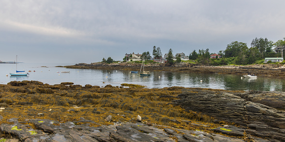 Rocky beach at Ocean Point, Boothbay, Maine, USA