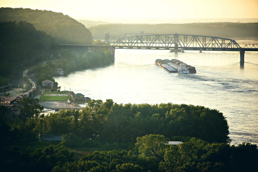 Barge on the Mississippi River in Hannibal, Missouri