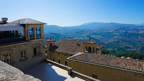 San Marino city view. Stone street and old walls in San-Marino at Italy.