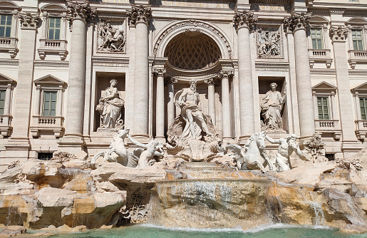 The detail of Trevi Fountain at Rome, Italy. It is one of Rome's most popular tourist attraction.