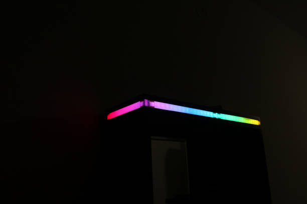 istock LED strip light diffused with paper that is displaying gradient colors on a house object. LED light decor applications 1741030305