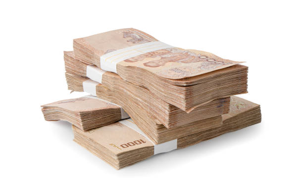 istock Stack of five hundred thousand thai baht banknote money isolated on white background with clipping path. 1741040991