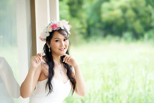 istock Beautiful Asian lady in white bride dress 174105974