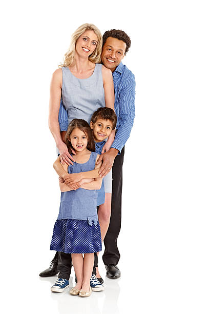 istock Happy mixed race family standing together 174106209