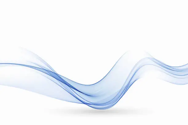 Vector illustration of Wavy abstract flow of blue transparent lines on a white background.
