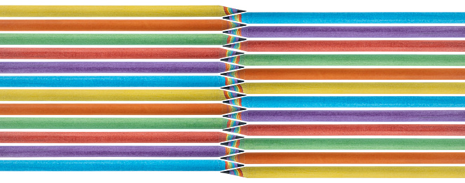 Colored Pencils Made by Recycled Paper arranged. Environmentally friendly stationary supplies