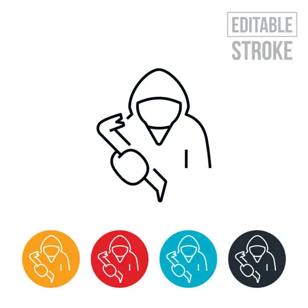 Vector illustration of Criminal With Crowbar Thin Line Icon - Editable Stroke