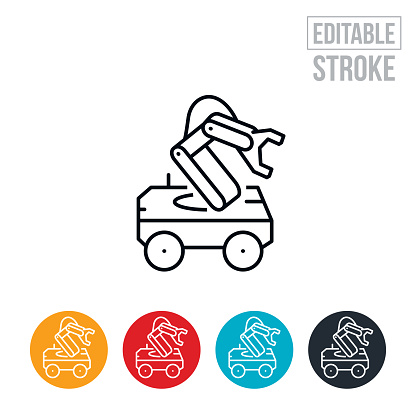An icon of a bomb defusing robot. The icon includes editable strokes or outlines using the EPS vector file.
