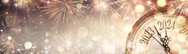 istock 2024 Happy New Year - Celebration With Clock And Fireworks Waiting Midnight - Abstract Defocused Background 1741163390
