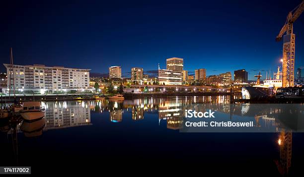 Night Thea Foss Waterway Downtown Tacoma Waterfront Skyline Working Harbor Stock Photo - Download Image Now