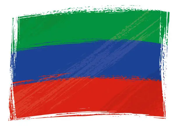 Vector illustration of Painted Dagestan flag waving in wind