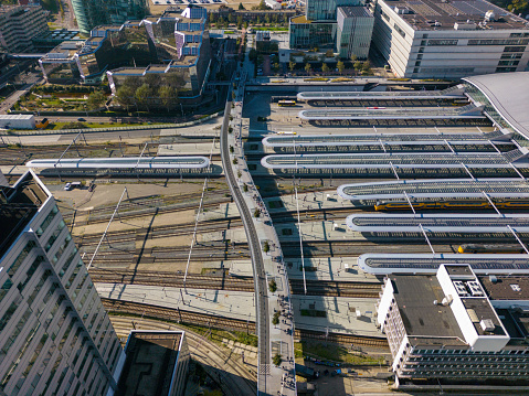 Aerial picture of Utrecht Central railway station the biggest train station in the Netherlands