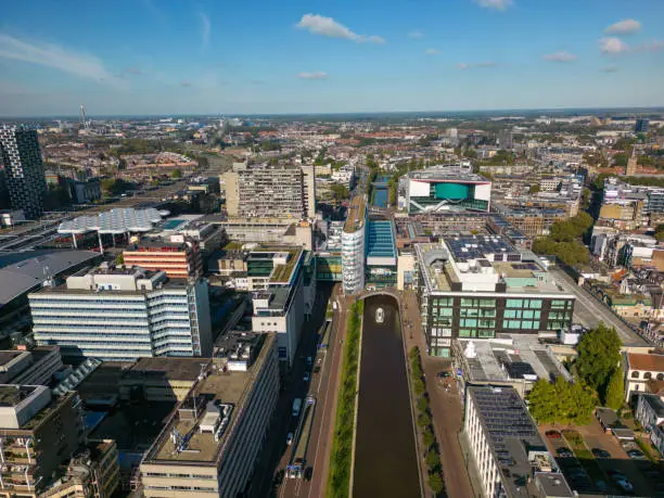 Aerial picture of the large shoppingmall in Utrecht