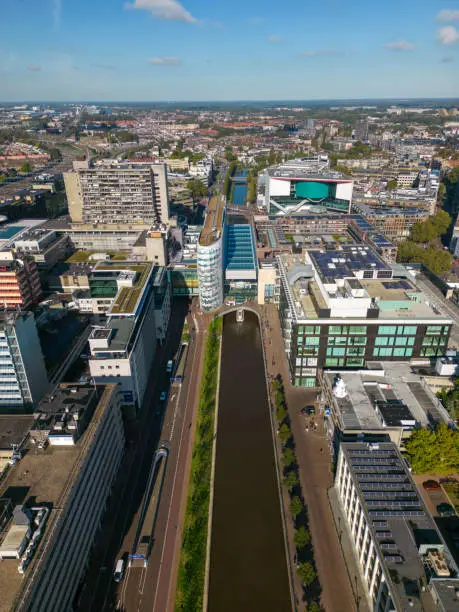 Aerial picture of the large shoppingmall in Utrecht