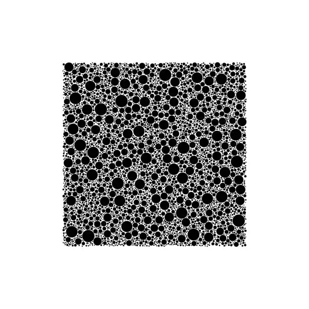 Vector illustration of Square block filled with non-overlapping black dots of varying sizes.