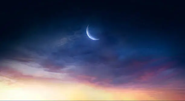 Photo of Sky night stars and moon, islamic night,sunset