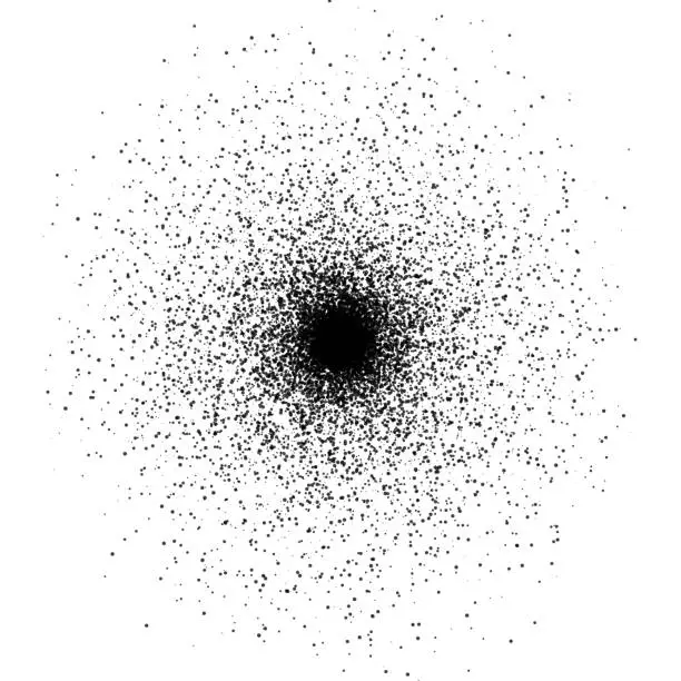 Vector illustration of A dense core of black encircled by a delicate spray of fine black dots.