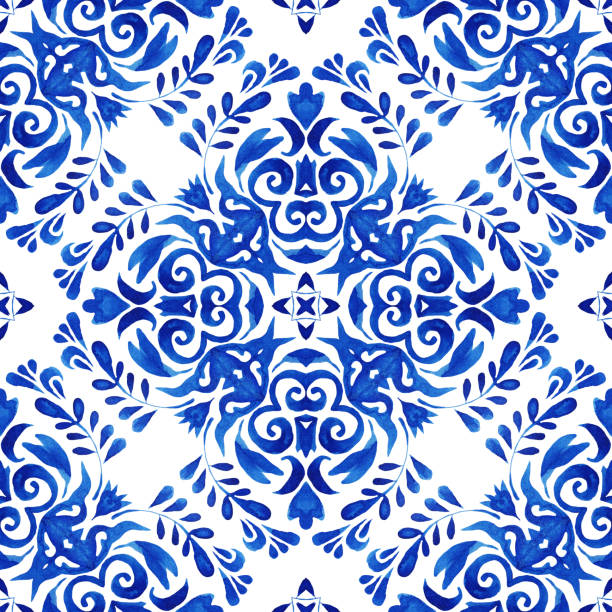 istock Abstract hand drawn watercolor tile seamless ornamental pattern. Elegant mandala flower for fabric and wallpapers. 1741232681