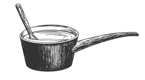 Vector illustration of Sketch style saucepan with spoon