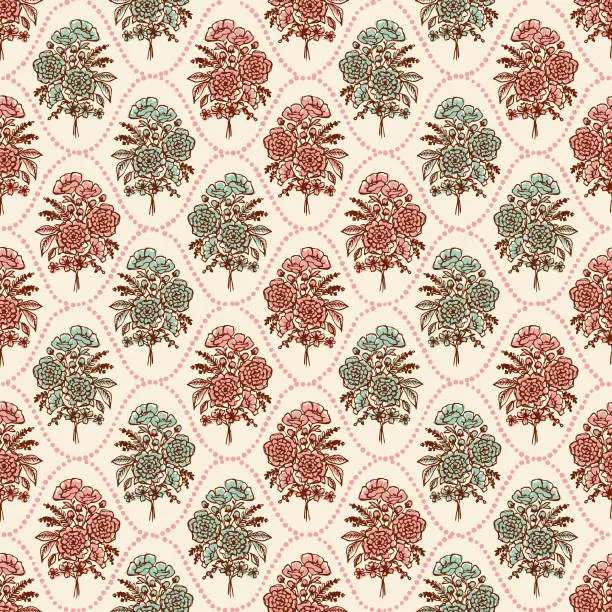 Vector illustration of Floral Retro Chintz Bouquet Seamless Vector Pattern for Textile, Greeting Cards, Wrapping Paper, Wallpaper, Book Covers