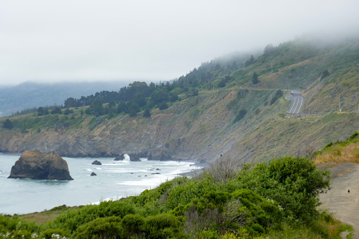 Panoramic view of the Golden Gate Bridge in the morning viewed from Battery Spencer, a Fort Baker site.