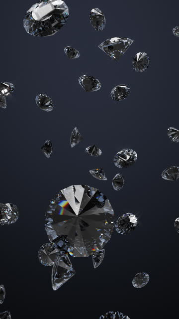 Flying sparkling diamonds on a gray blue gradient background.