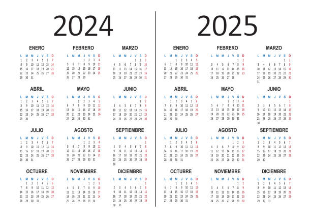 Spanish calendar 2024 2025 years. Week starts on Monday. Vector Spanish calendar 2024 2025 years. Week starts on Monday. Vector illustration january in spanish stock illustrations