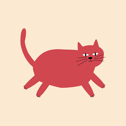 Funny red cat hand drawn vector illustration. Isolated animal character for kids poster or logo.
