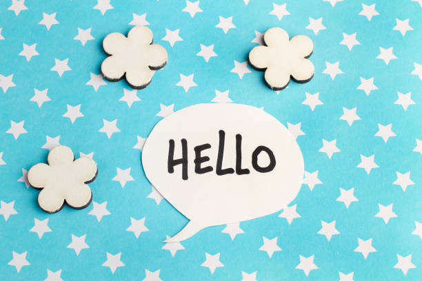 istock Hello speech bublle on a light blue background with white stars 1741378991